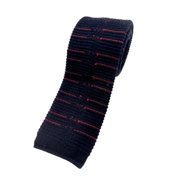 Square Tip Wool Men's Necktie Navy Red Made in Germany - Picture 1 of 6